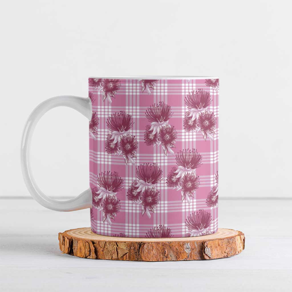 Pink Palaka Hawaii Ceramic Mug Hawaiian Lehua Blossoms