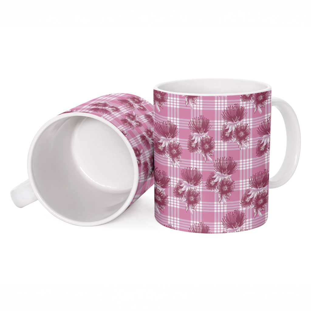 Pink Palaka Hawaii Ceramic Mug Hawaiian Lehua Blossoms