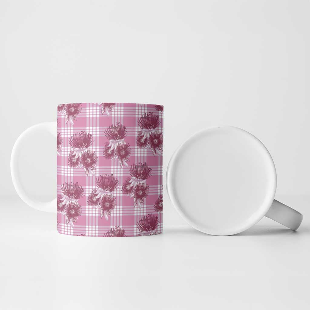 Pink Palaka Hawaii Ceramic Mug Hawaiian Lehua Blossoms