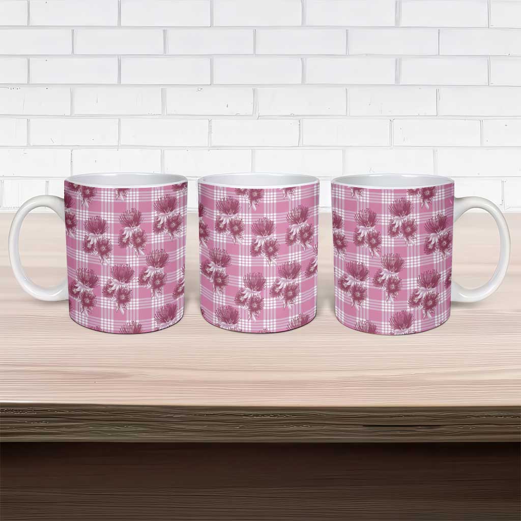 Pink Palaka Hawaii Ceramic Mug Hawaiian Lehua Blossoms