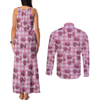 Pink Palaka Hawaii Couples Matching Tank Maxi Dress and Long Sleeve Button Shirt Hawaiian Lehua Blossoms
