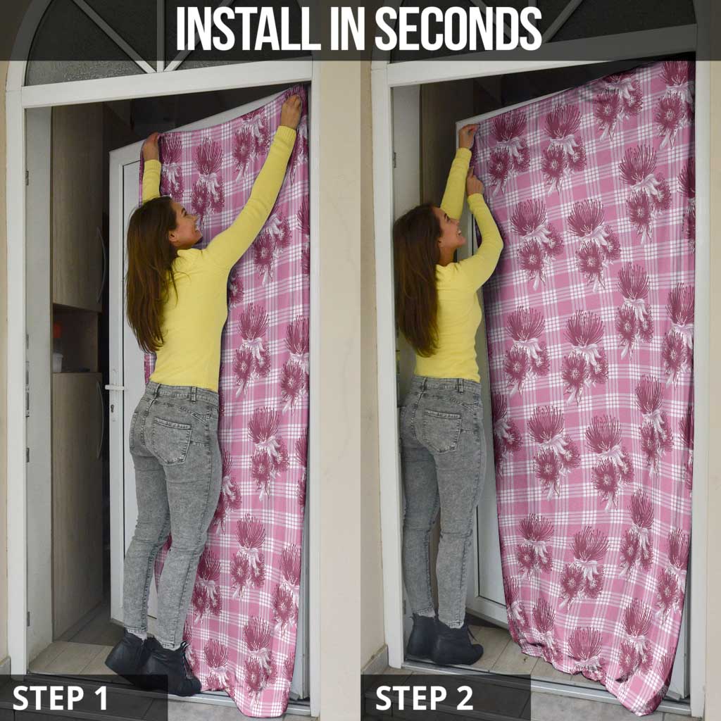 Pink Palaka Hawaii Door Cover Hawaiian Lehua Blossoms