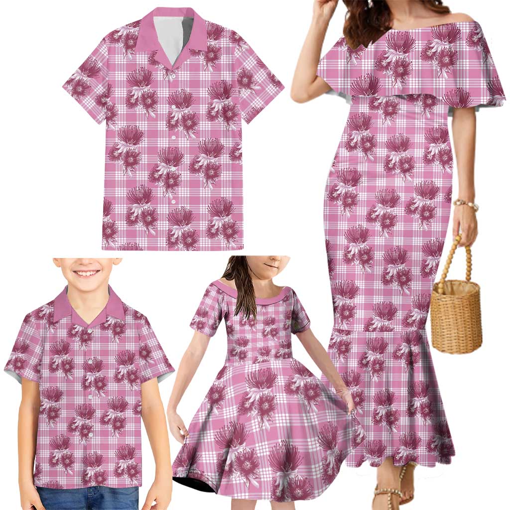 Pink Palaka Hawaii Family Matching Mermaid Dress and Hawaiian Shirt Hawaiian Lehua Blossoms LT05 - Polynesian Pride