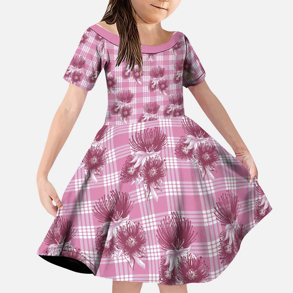 Pink Palaka Hawaii Family Matching Puletasi and Hawaiian Shirt Hawaiian Lehua Blossoms