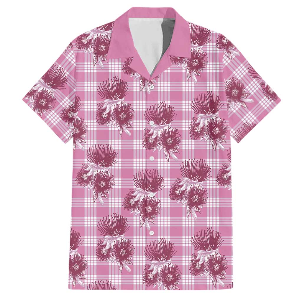 Pink Palaka Hawaii Family Matching Puletasi and Hawaiian Shirt Hawaiian Lehua Blossoms