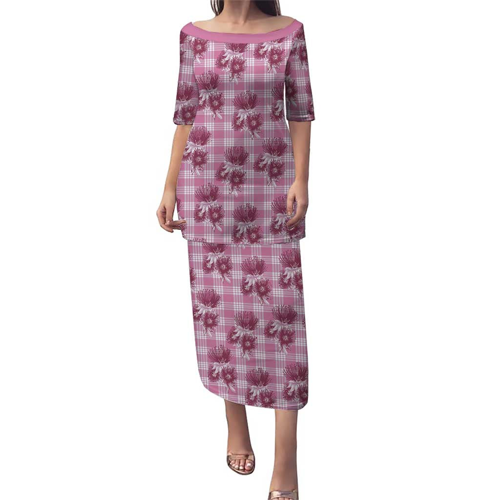Pink Palaka Hawaii Family Matching Puletasi and Hawaiian Shirt Hawaiian Lehua Blossoms