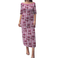 Pink Palaka Hawaii Family Matching Puletasi and Hawaiian Shirt Hawaiian Lehua Blossoms