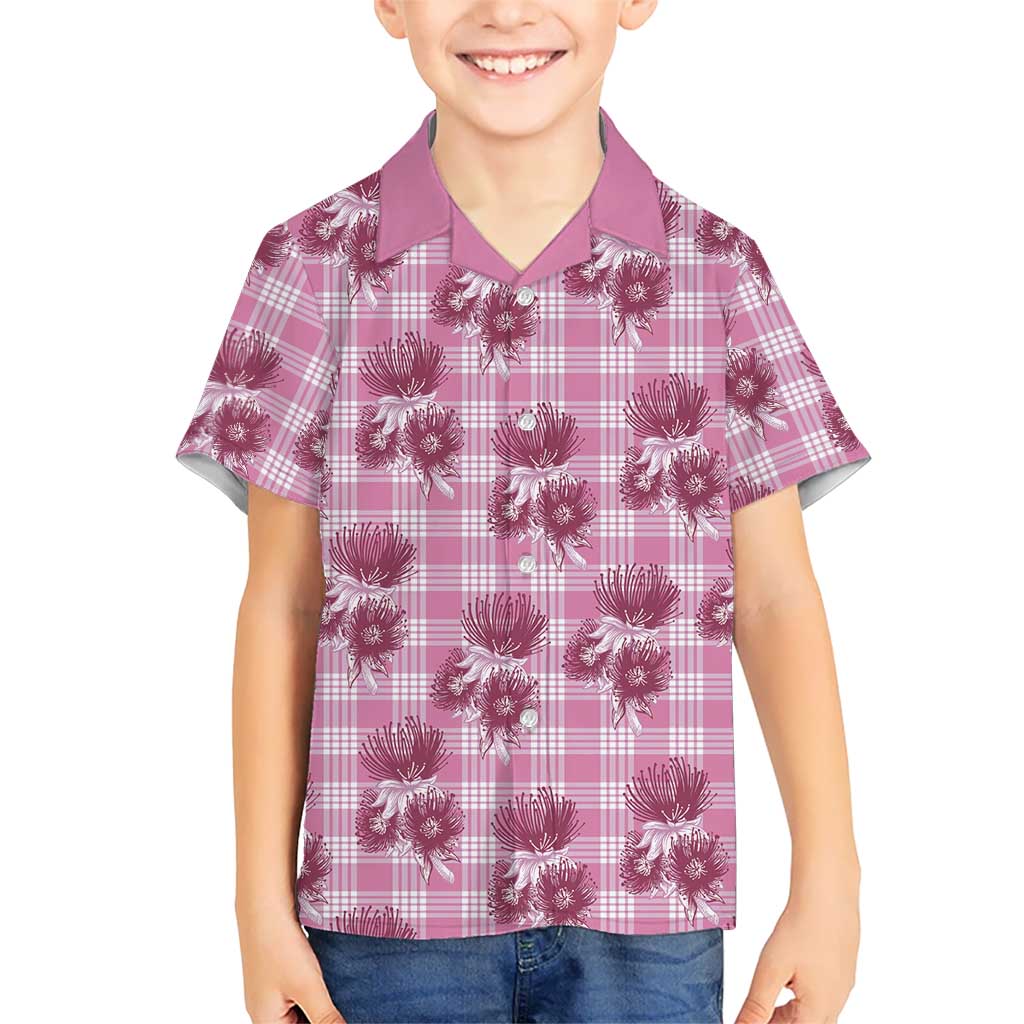 Pink Palaka Hawaii Family Matching Puletasi and Hawaiian Shirt Hawaiian Lehua Blossoms