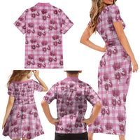 Pink Palaka Hawaii Family Matching Short Sleeve Bodycon Dress and Hawaiian Shirt Hawaiian Lehua Blossoms