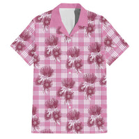 Pink Palaka Hawaii Family Matching Short Sleeve Bodycon Dress and Hawaiian Shirt Hawaiian Lehua Blossoms