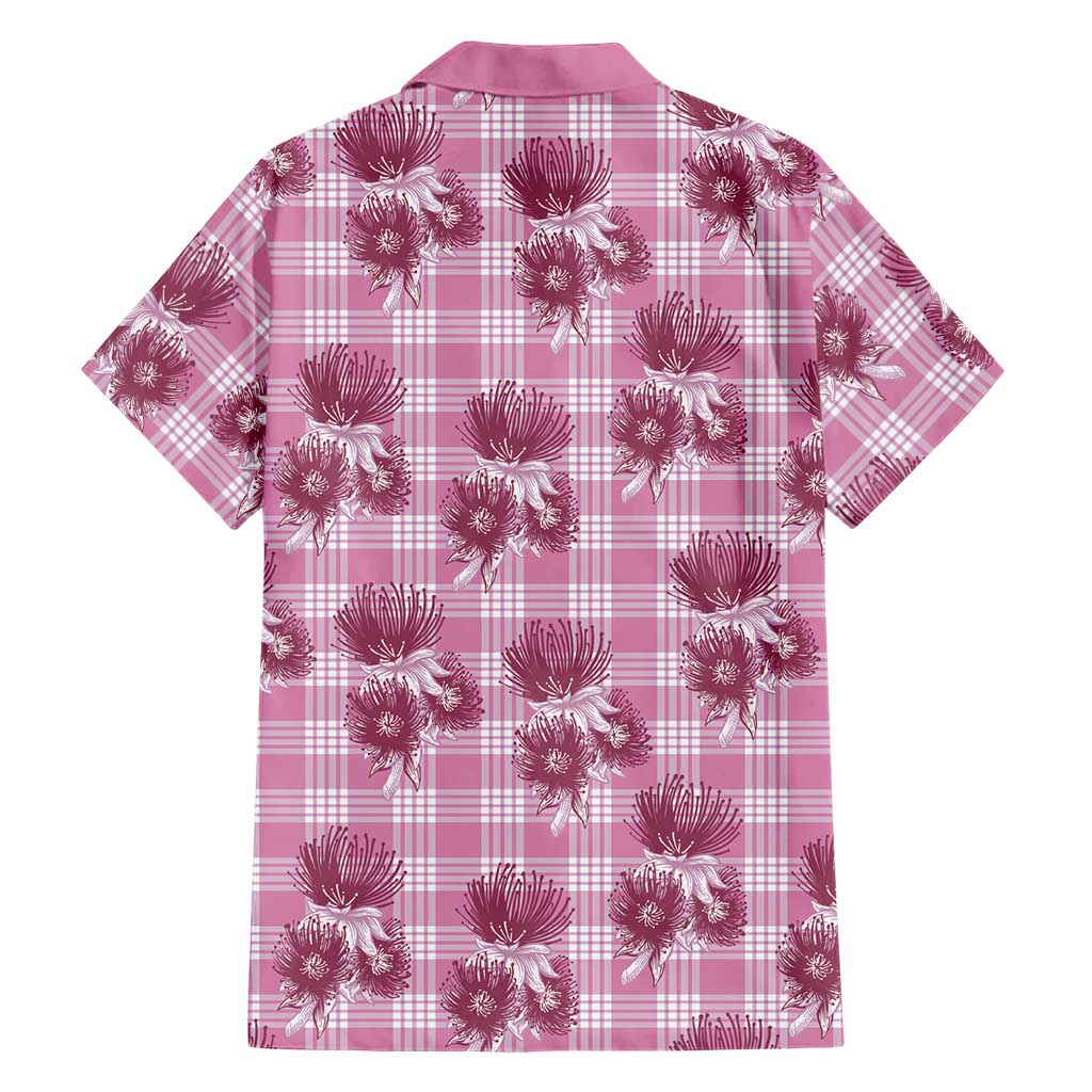 Pink Palaka Hawaii Family Matching Short Sleeve Bodycon Dress and Hawaiian Shirt Hawaiian Lehua Blossoms
