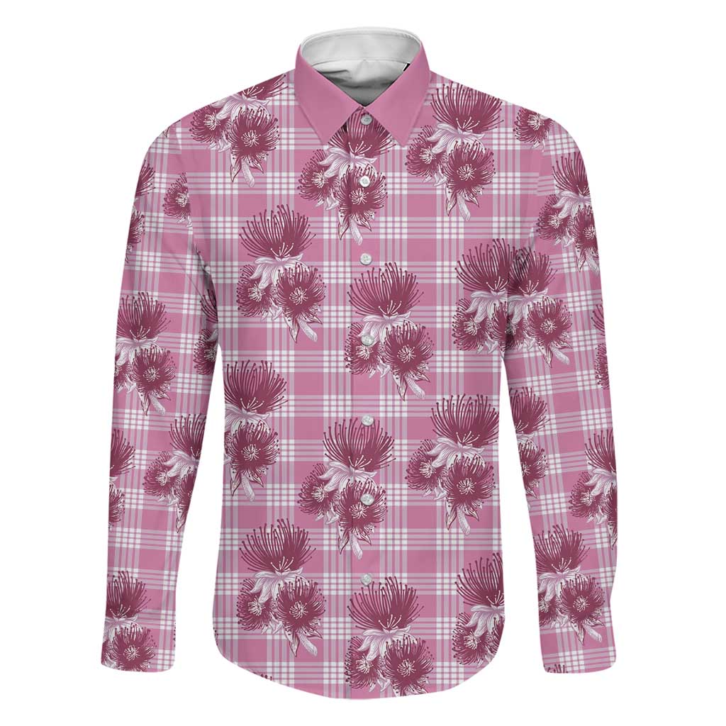 Pink Palaka Hawaii Family Matching Short Sleeve Bodycon Dress and Hawaiian Shirt Hawaiian Lehua Blossoms