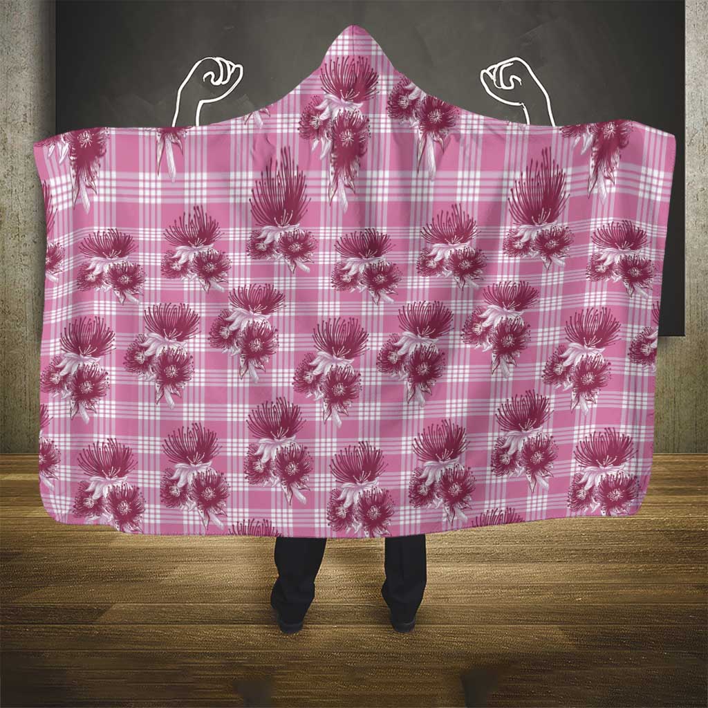 Pink Palaka Hawaii Hooded Blanket Hawaiian Lehua Blossoms