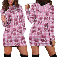Pink Palaka Hawaii Hoodie Dress Hawaiian Lehua Blossoms