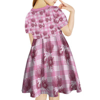 Pink Palaka Hawaii Kid Short Sleeve Dress Hawaiian Lehua Blossoms