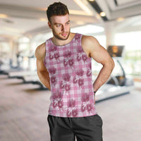 Pink Palaka Hawaii Men Tank Top Hawaiian Lehua Blossoms