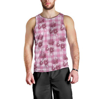 Pink Palaka Hawaii Men Tank Top Hawaiian Lehua Blossoms