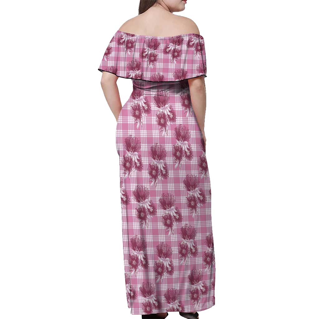 Pink Palaka Hawaii Off Shoulder Maxi Dress Hawaiian Lehua Blossoms LT05 - Polynesian Pride