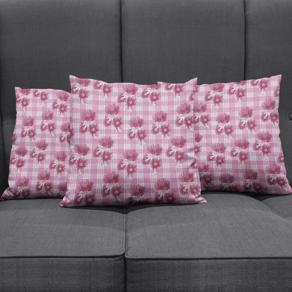 Pink Palaka Hawaii Pillow Cover Hawaiian Lehua Blossoms