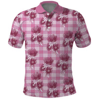 Pink Palaka Hawaii Polo Shirt Hawaiian Lehua Blossoms