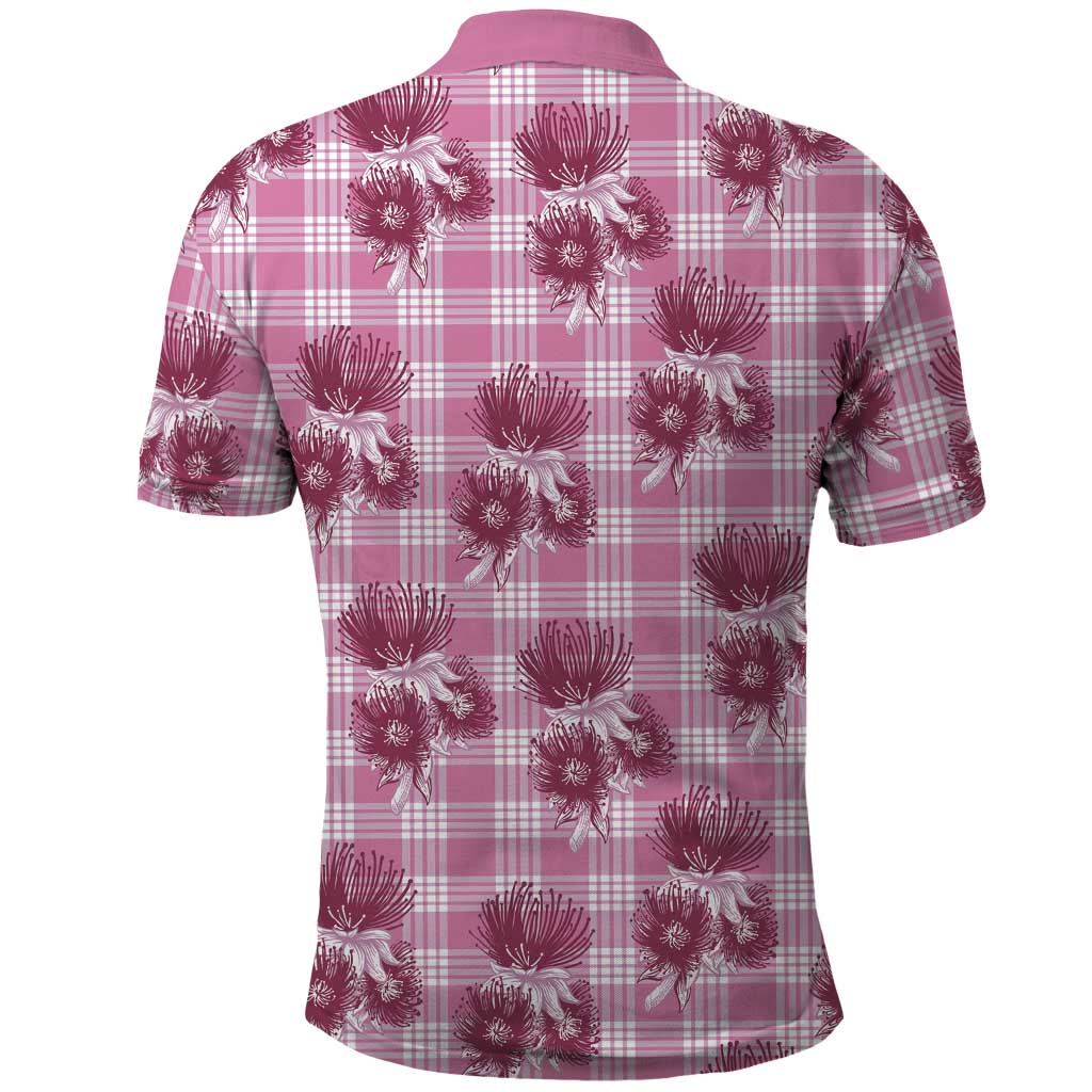 Pink Palaka Hawaii Polo Shirt Hawaiian Lehua Blossoms