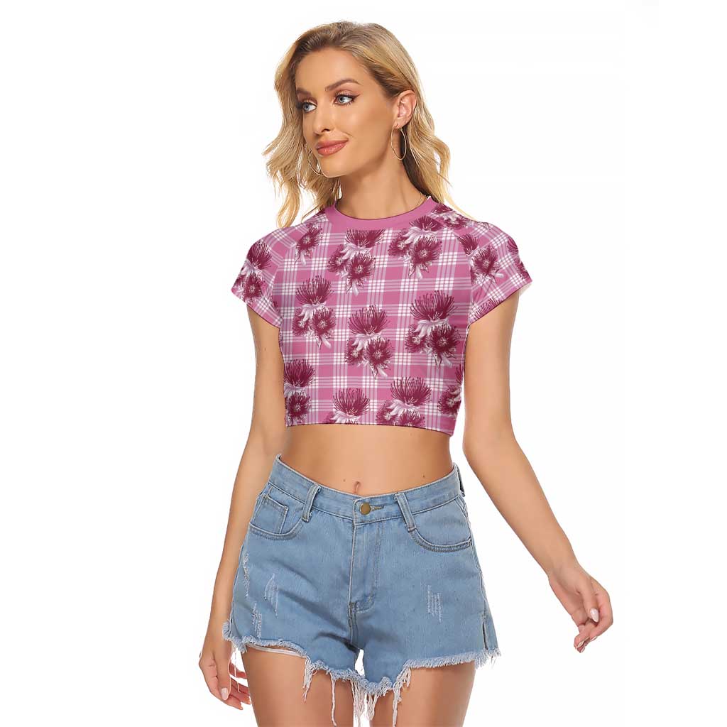 Pink Palaka Hawaii Raglan Cropped T Shirt Hawaiian Lehua Blossoms