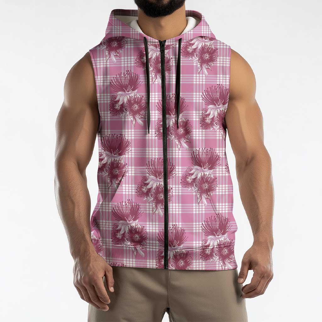 Pink Palaka Hawaii Sleeveless Zip Hoodie Hawaiian Lehua Blossoms LT05 - Polynesian Pride