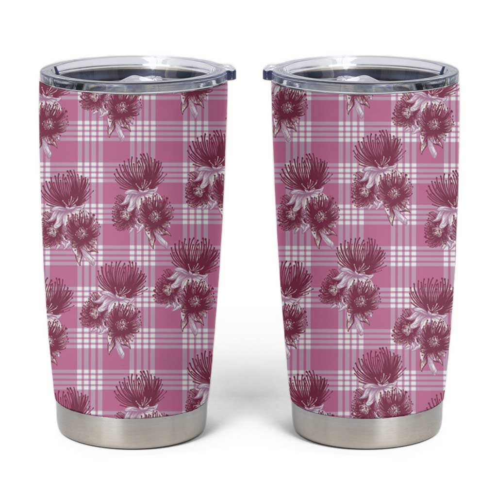 Pink Palaka Hawaii Tumbler Cup Hawaiian Lehua Blossoms