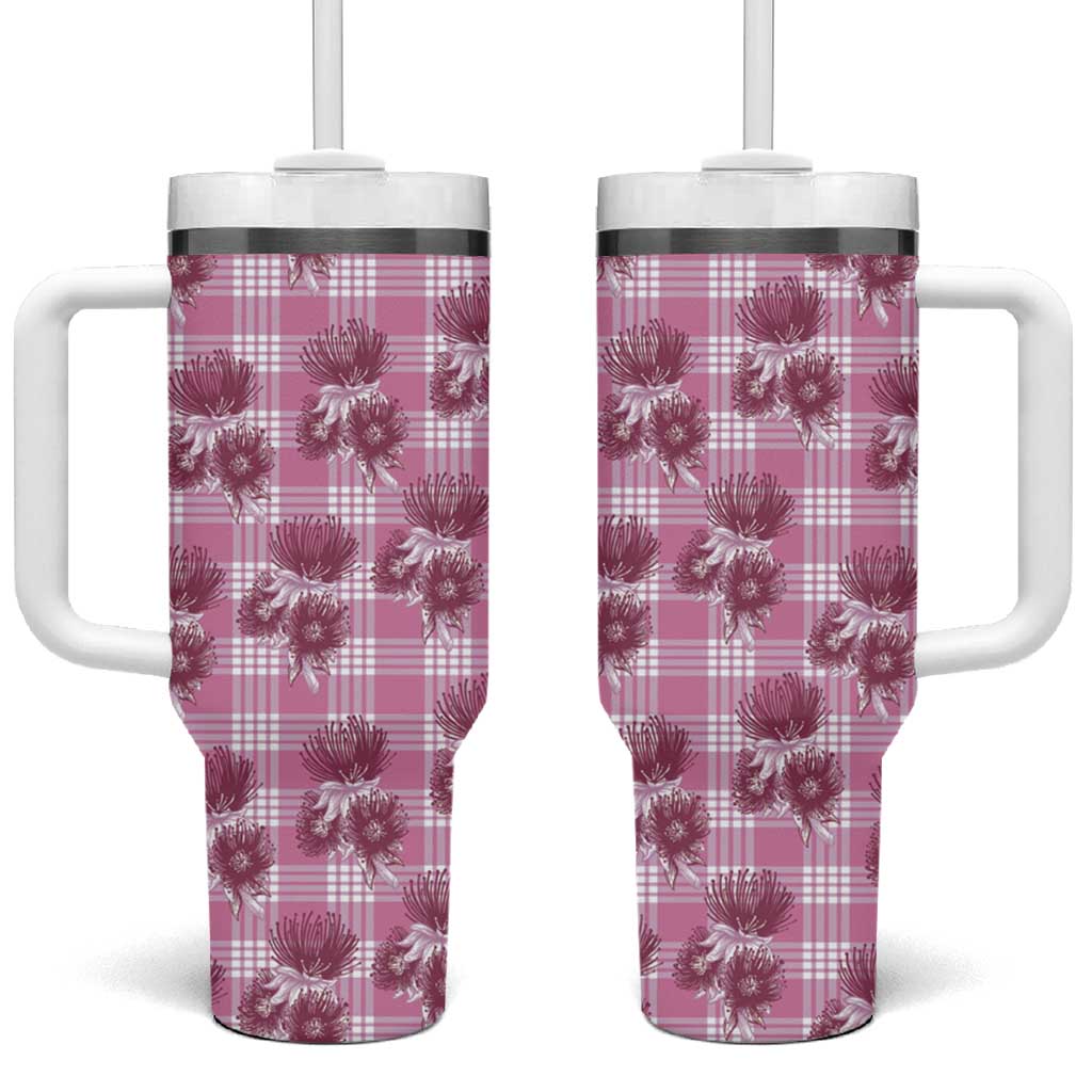 Pink Palaka Hawaii Tumbler With Handle Hawaiian Lehua Blossoms