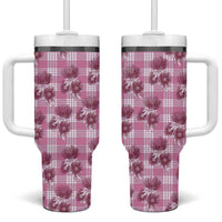 Pink Palaka Hawaii Tumbler With Handle Hawaiian Lehua Blossoms