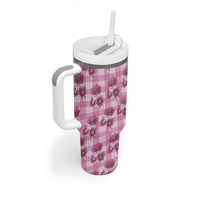 Pink Palaka Hawaii Tumbler With Handle Hawaiian Lehua Blossoms