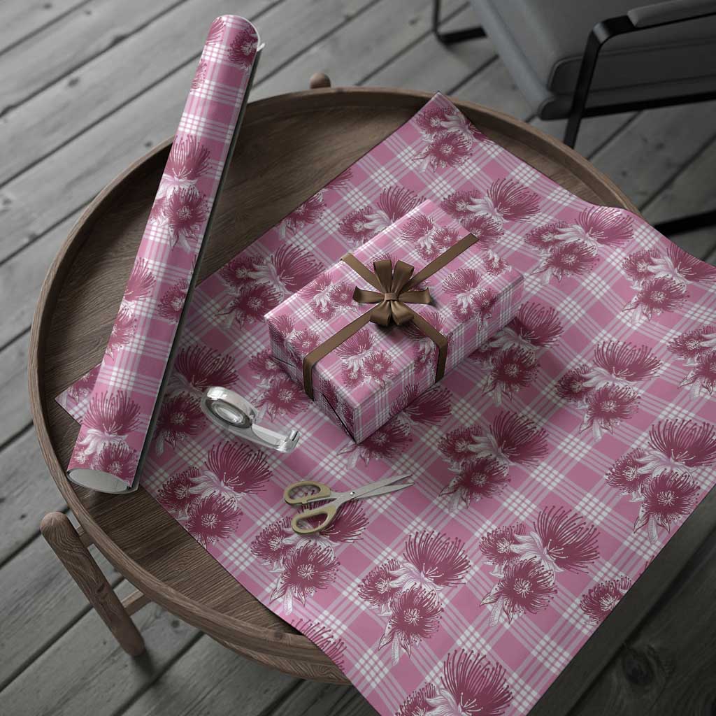 Pink Palaka Hawaii Wrapping Paper Hawaiian Lehua Blossoms