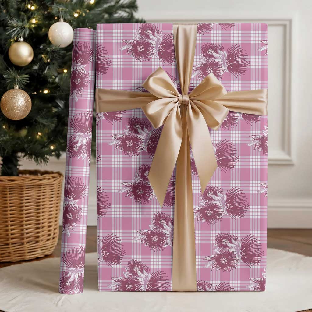 Pink Palaka Hawaii Wrapping Paper Hawaiian Lehua Blossoms