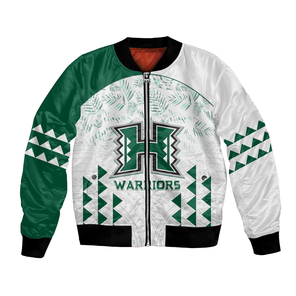 Custom Hawaii Football Bomber Jacket Rainbow Warriors Kakau Pattern LT05 Unisex White - Polynesian Pride