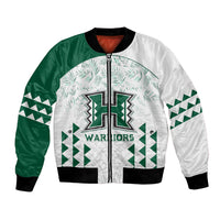 Custom Hawaii Football Bomber Jacket Rainbow Warriors Kakau Pattern LT05 Unisex White - Polynesian Pride