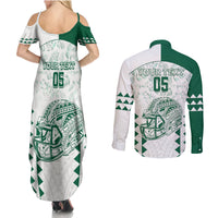 Custom Hawaii Football Couples Matching Summer Maxi Dress and Long Sleeve Button Shirt Rainbow Warriors Kakau Pattern LT05 - Polynesian Pride