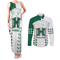 Custom Hawaii Football Couples Matching Tank Maxi Dress and Long Sleeve Button Shirt Rainbow Warriors Kakau Pattern LT05 White - Polynesian Pride