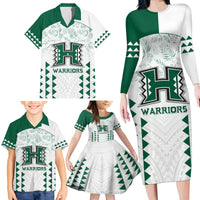 Custom Hawaii Football Family Matching Long Sleeve Bodycon Dress and Hawaiian Shirt Rainbow Warriors Kakau Pattern LT05 - Polynesian Pride