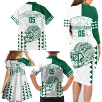 Custom Hawaii Football Family Matching Long Sleeve Bodycon Dress and Hawaiian Shirt Rainbow Warriors Kakau Pattern LT05 - Polynesian Pride