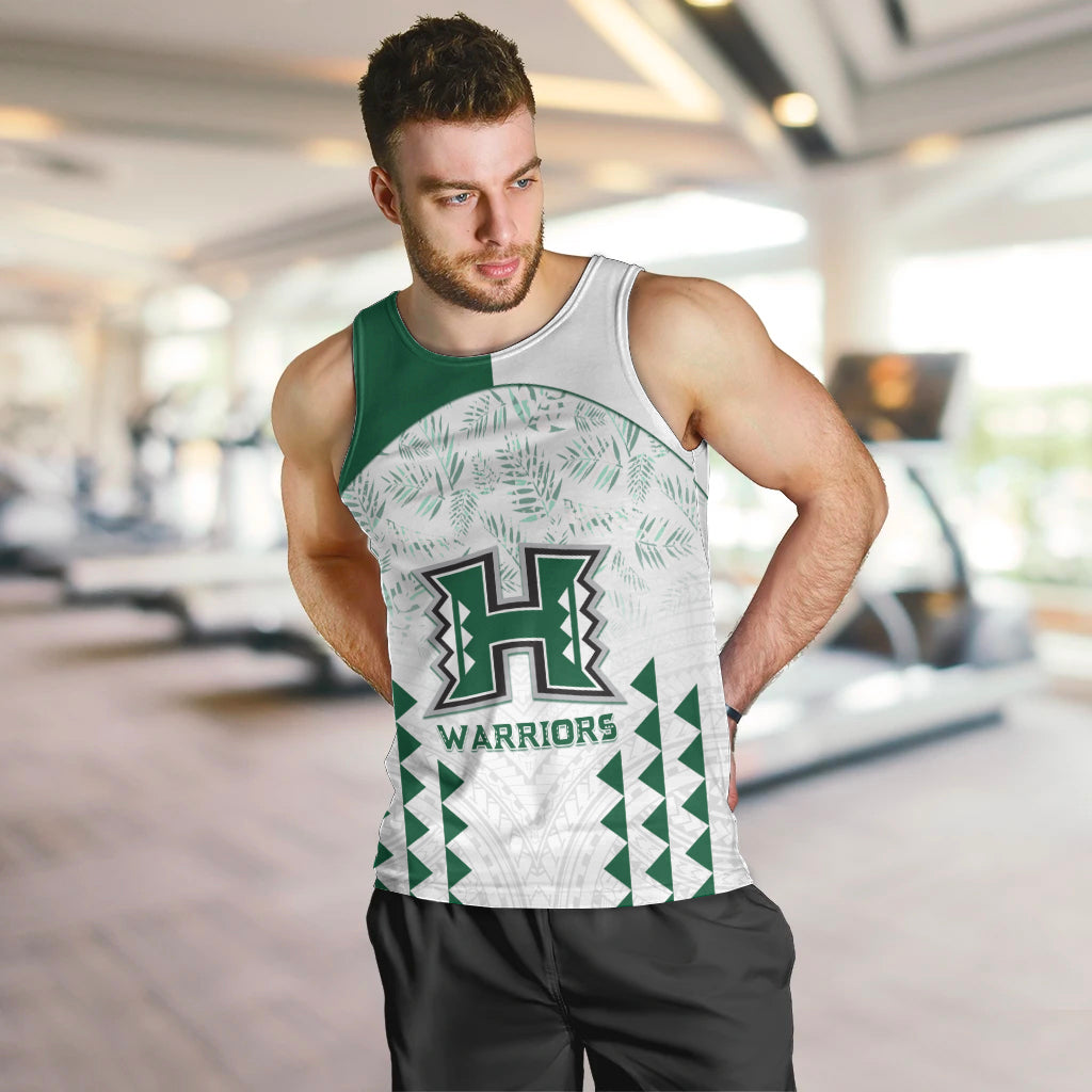 Custom Hawaii Football Men Tank Top Rainbow Warriors Kakau Pattern LT05 White - Polynesian Pride
