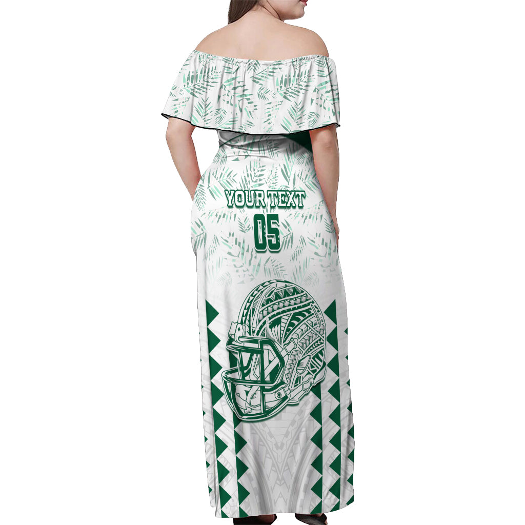 Custom Hawaii Football Off Shoulder Maxi Dress Rainbow Warriors Kakau Pattern LT05 - Polynesian Pride