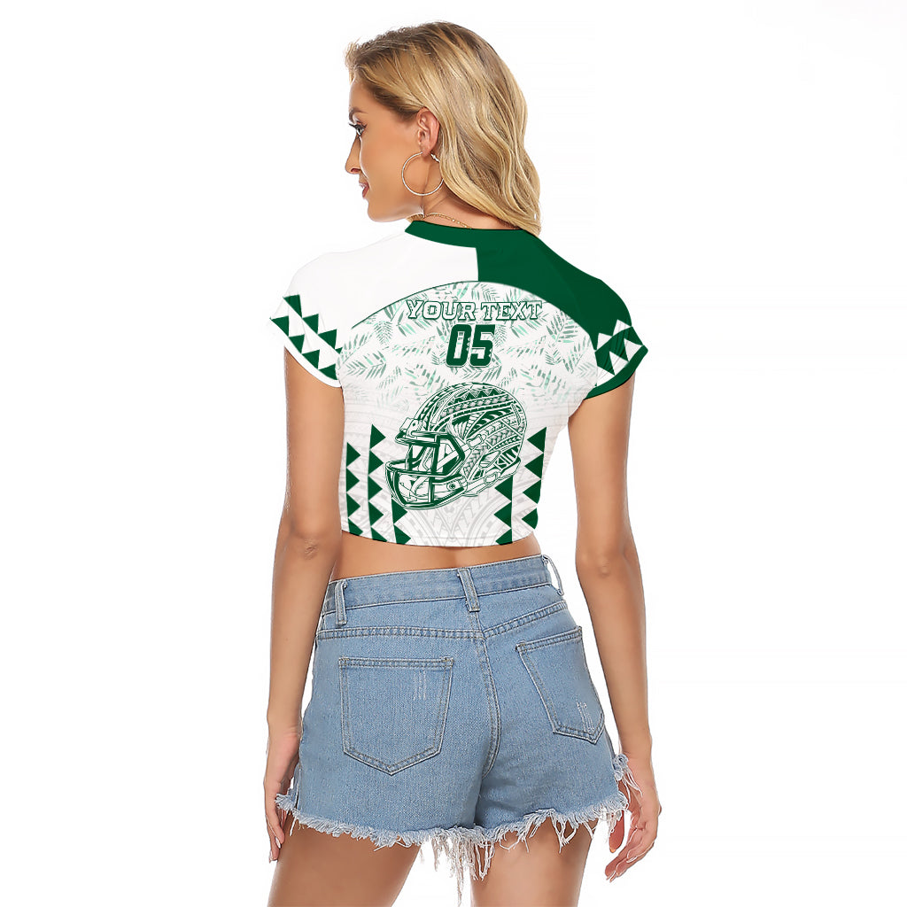 Custom Hawaii Football Raglan Cropped T Shirt Rainbow Warriors Kakau Pattern LT05 - Polynesian Pride