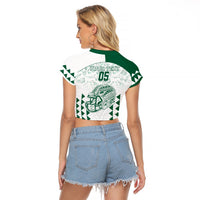 Custom Hawaii Football Raglan Cropped T Shirt Rainbow Warriors Kakau Pattern LT05 - Polynesian Pride