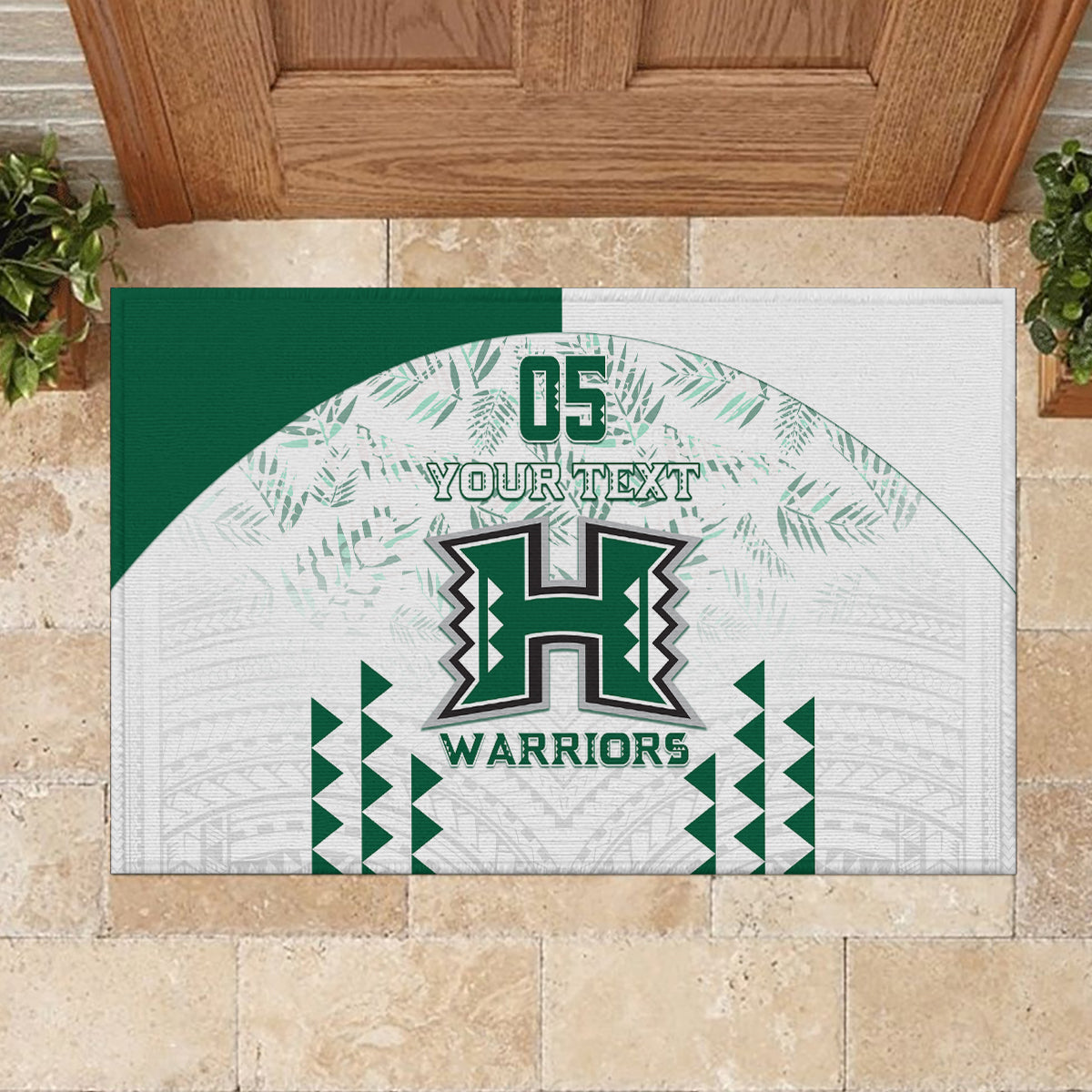 Custom Hawaii Football Rubber Doormat Rainbow Warriors Kakau Pattern LT05 - Polynesian Pride