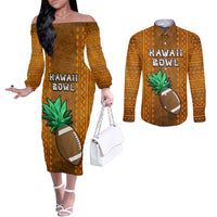 Custom Hawaii Honolulu Football Bowl Couples Matching Off The Shoulder Long Sleeve Dress and Long Sleeve Button Shirt Simple Style LT05 Brown - Polynesian Pride