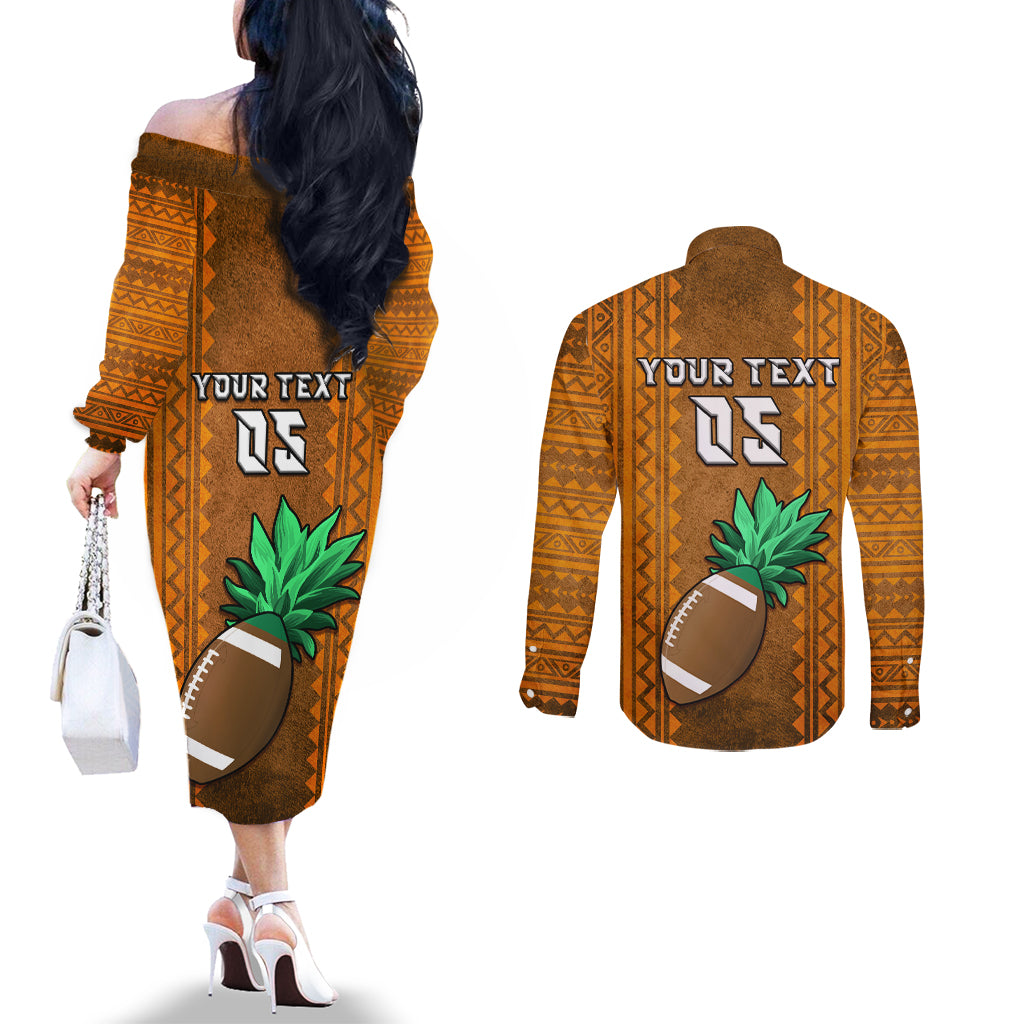 Custom Hawaii Honolulu Football Bowl Couples Matching Off The Shoulder Long Sleeve Dress and Long Sleeve Button Shirt Simple Style LT05 - Polynesian Pride