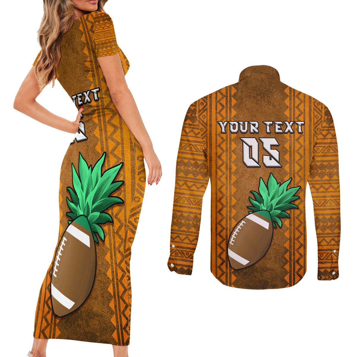 Custom Hawaii Honolulu Football Bowl Couples Matching Short Sleeve Bodycon Dress and Long Sleeve Button Shirt Simple Style LT05 - Polynesian Pride