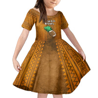 Custom Hawaii Honolulu Football Bowl Family Matching Long Sleeve Bodycon Dress and Hawaiian Shirt Simple Style LT05 Daughter's Dress Brown - Polynesian Pride