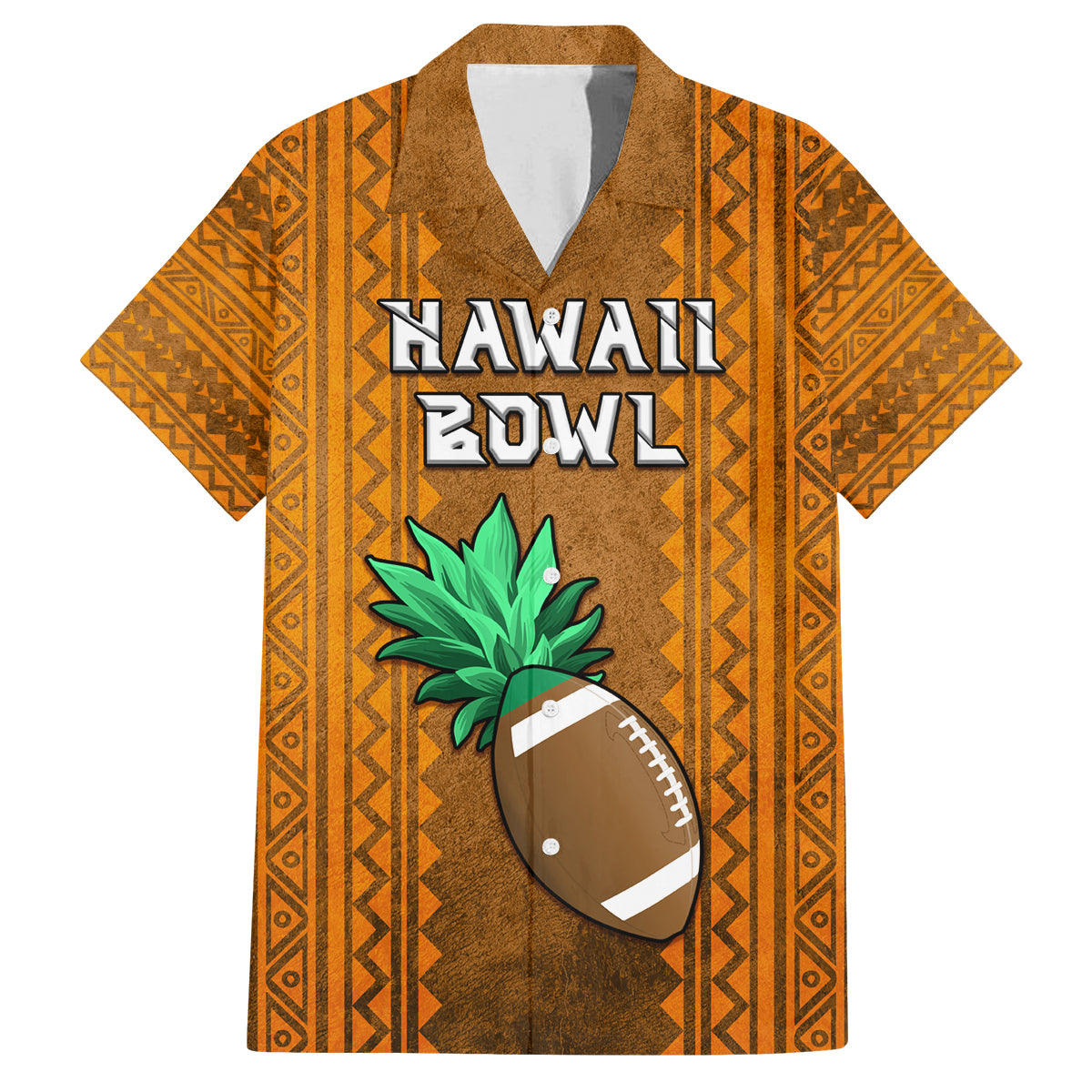 Custom Hawaii Honolulu Football Bowl Family Matching Long Sleeve Bodycon Dress and Hawaiian Shirt Simple Style LT05 Dad's Shirt - Short Sleeve Brown - Polynesian Pride