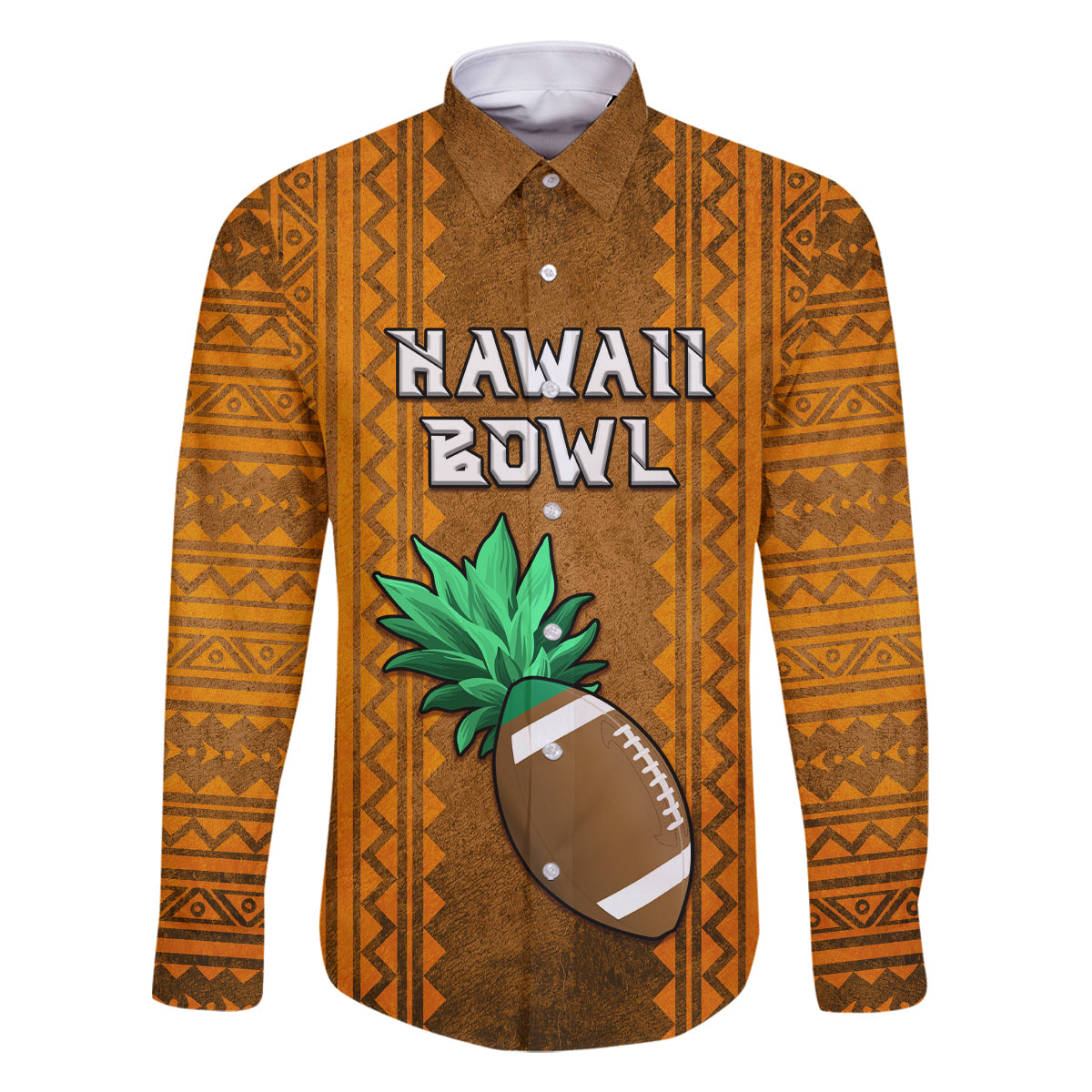 Custom Hawaii Honolulu Football Bowl Family Matching Long Sleeve Bodycon Dress and Hawaiian Shirt Simple Style LT05 Dad's Shirt - Long Sleeve Brown - Polynesian Pride